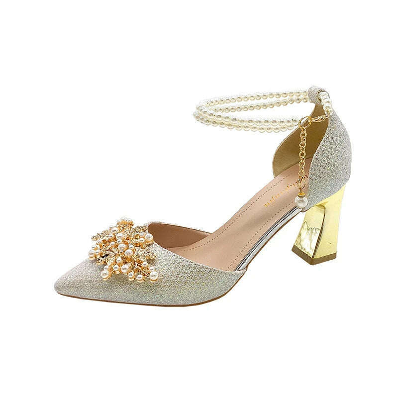 Shoes Women Summer High Heels Women Wedding Shoes Luxury Bride Gold Heels Mary Jane Shoes Ladies Pumps Sandals Zapatos De Mujer - KIMLUD