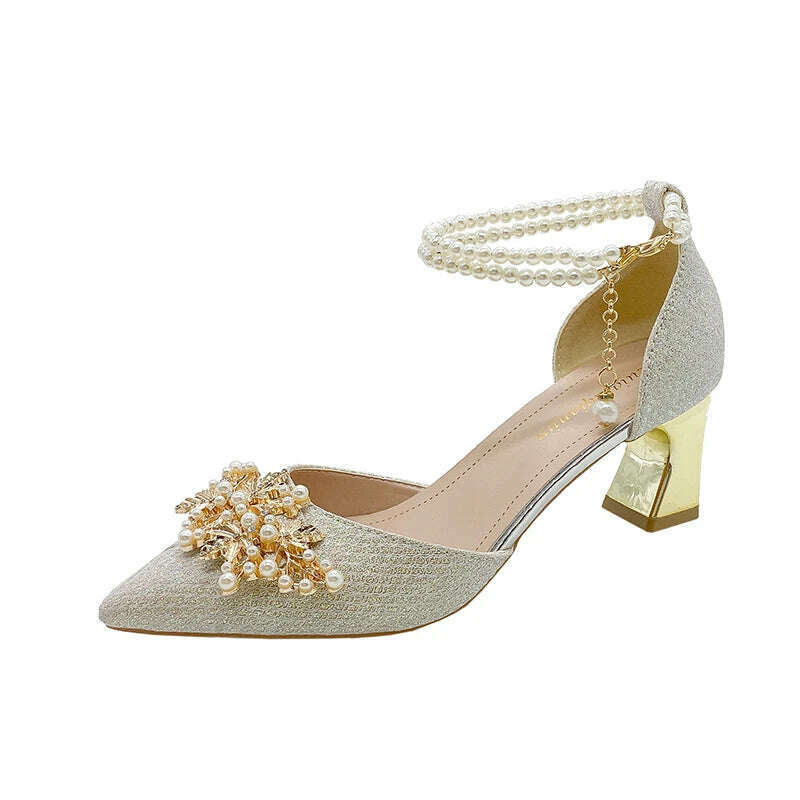 Shoes Women Summer High Heels Women Wedding Shoes Luxury Bride Gold Heels Mary Jane Shoes Ladies Pumps Sandals Zapatos De Mujer - KIMLUD