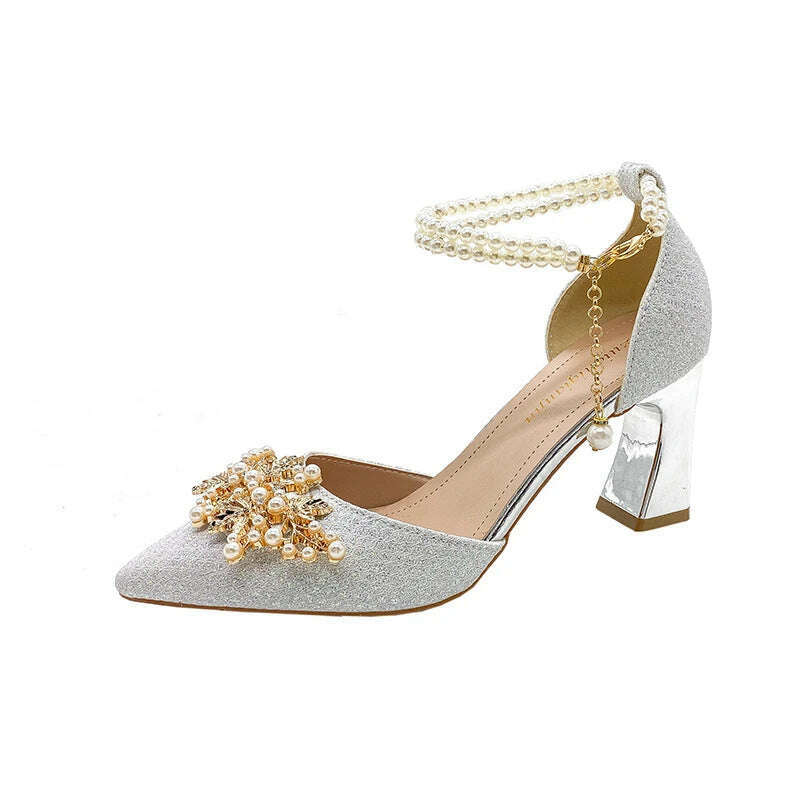 Shoes Women Summer High Heels Women Wedding Shoes Luxury Bride Gold Heels Mary Jane Shoes Ladies Pumps Sandals Zapatos De Mujer - KIMLUD