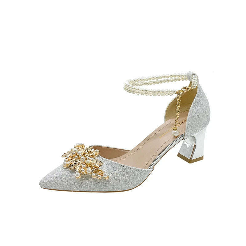 Shoes Women Summer High Heels Women Wedding Shoes Luxury Bride Gold Heels Mary Jane Shoes Ladies Pumps Sandals Zapatos De Mujer - KIMLUD