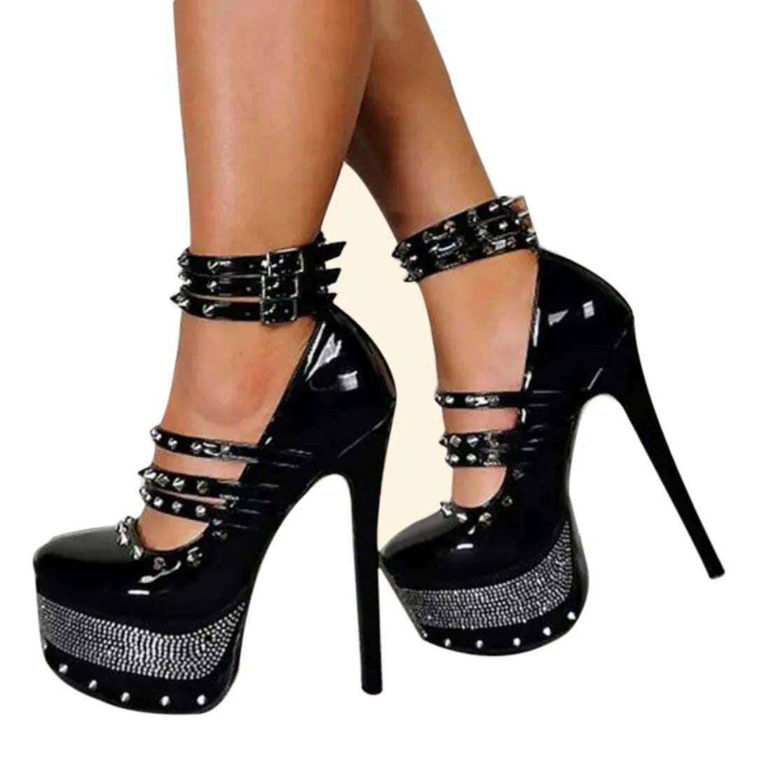 KIMLUD, SHOFOO shoes Sexy women's high heels. About 15 cm heel height. Round toe pumps. Four Seasons Women's Shoes. Fashion Show .34-45, Black / 34, KIMLUD APPAREL - Womens Clothes