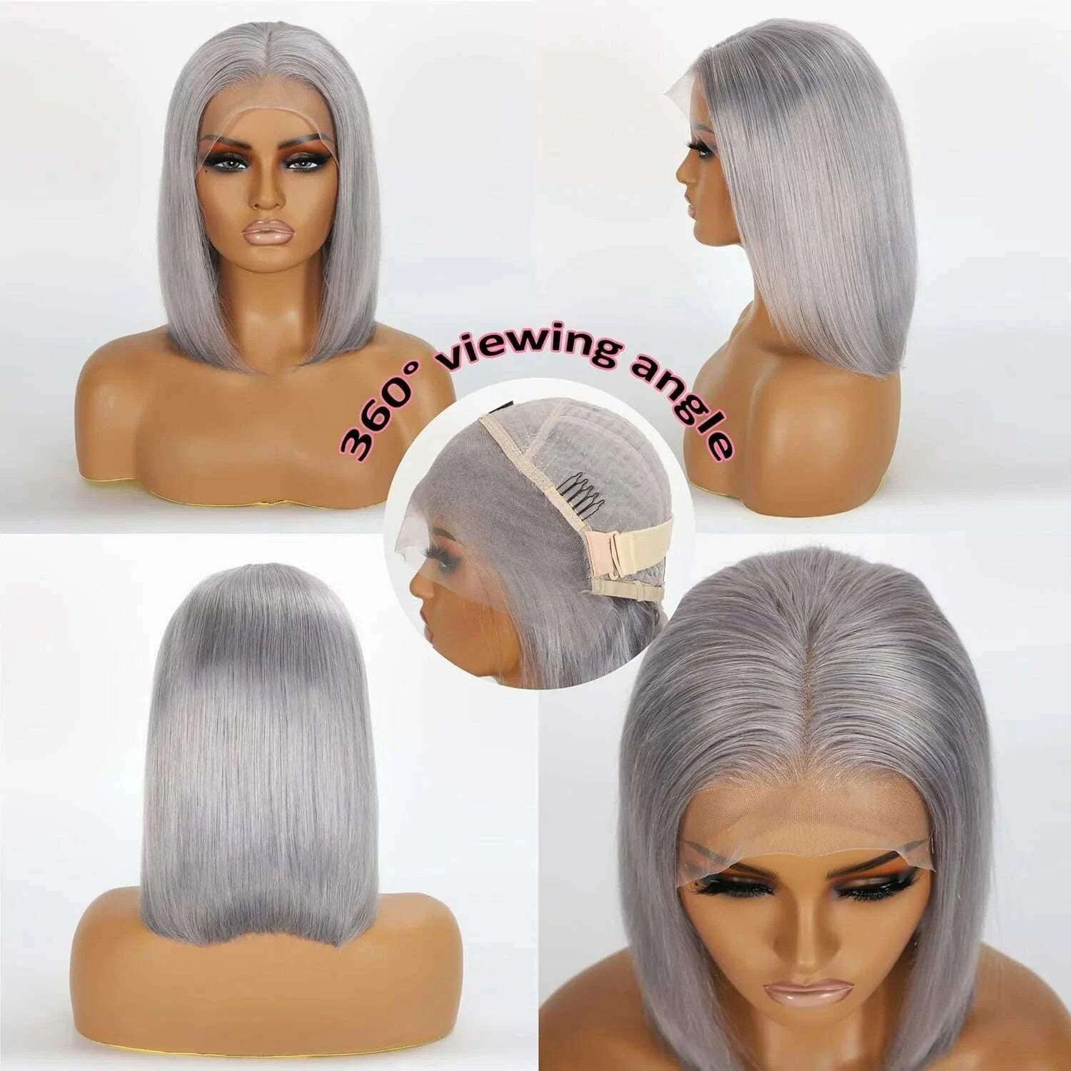 Short Bob Human Hair HD Lace Front Wig - Grey | KIMLUD
