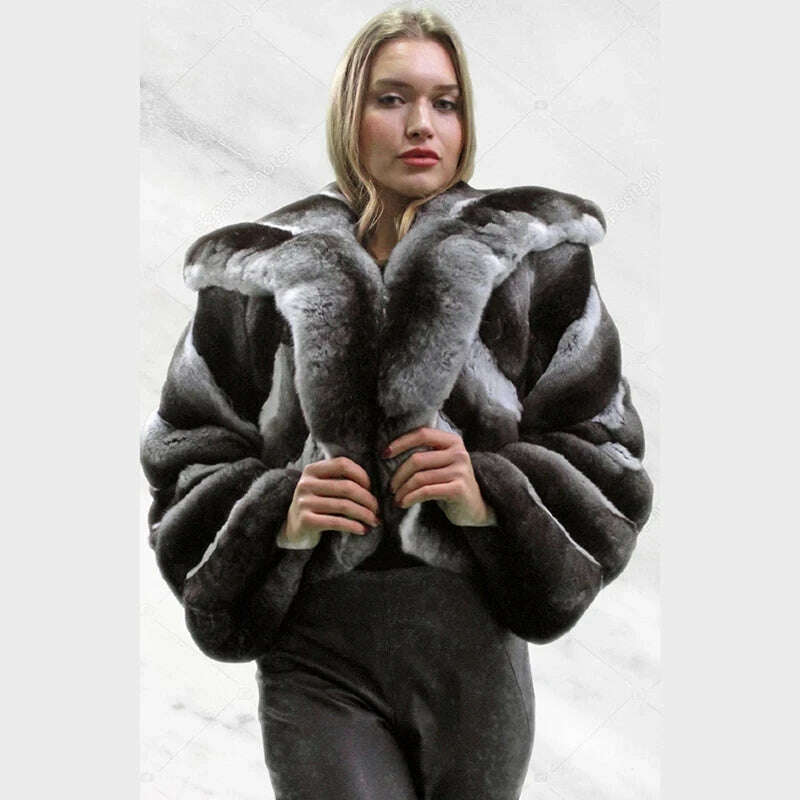 KIMLUD, Short Hairy Genuine Real Fur Jacket Female Big  Lapel Rex Rabbit Fur Coats Women Winter Thicken Strip Sewed Warm Outertwear, Rex rabbit fur coat / 6XL bust 120cm, KIMLUD Womens Clothes