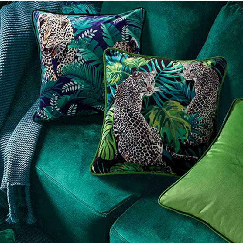 KIMLUD, Short Plus Throw Pillow Case Mid Century Leopard Tropical Rain Forest Cushion Covers for Home Sofa Chair Decorative Pillowcases, KIMLUD Womens Clothes