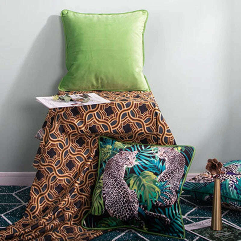 KIMLUD, Short Plus Throw Pillow Case Mid Century Leopard Tropical Rain Forest Cushion Covers for Home Sofa Chair Decorative Pillowcases, KIMLUD Womens Clothes