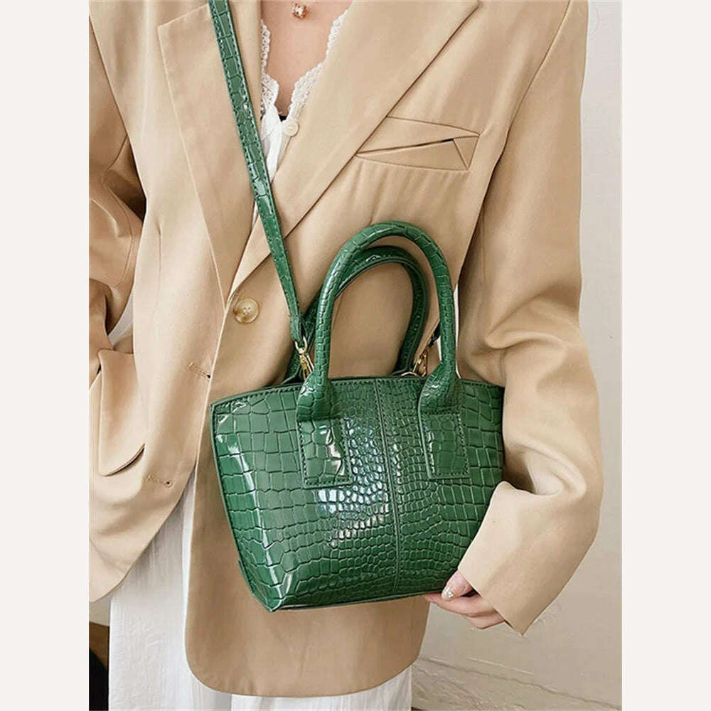 KIMLUD, Shoulder Crossbody Bags For Women 2023 Luxury Designer Handbags Crocodile Pattern Glace Leather Golden Hardware Ladies Mini Tote, KIMLUD Women's Clothes