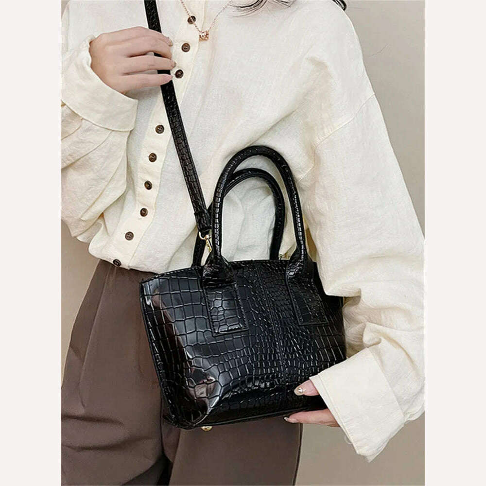 KIMLUD, Shoulder Crossbody Bags For Women 2023 Luxury Designer Handbags Crocodile Pattern Glace Leather Golden Hardware Ladies Mini Tote, KIMLUD Womens Clothes