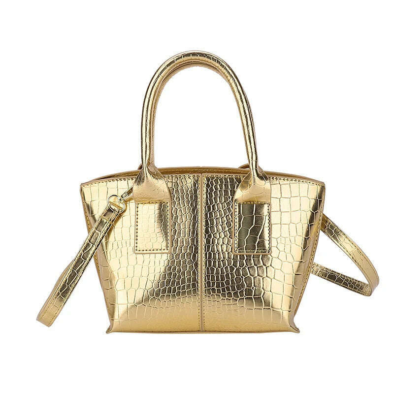 KIMLUD, Shoulder Crossbody Bags For Women 2023 Luxury Designer Handbags Crocodile Pattern Glace Leather Golden Hardware Ladies Mini Tote, Gold, KIMLUD Women's Clothes