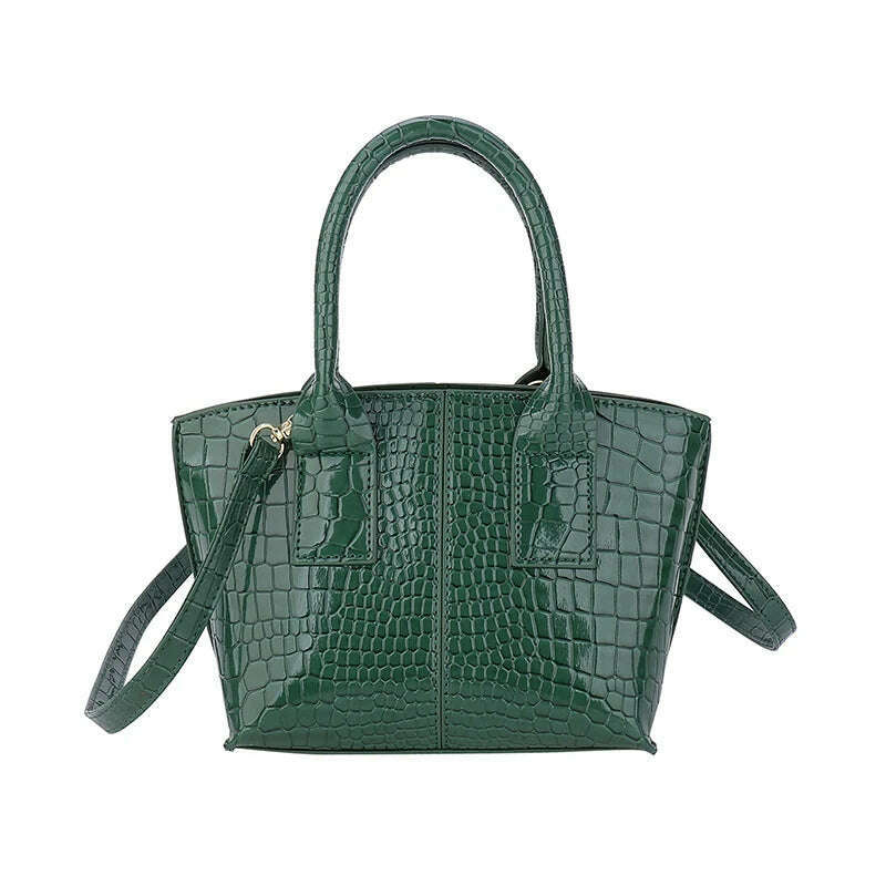 KIMLUD, Shoulder Crossbody Bags For Women 2023 Luxury Designer Handbags Crocodile Pattern Glace Leather Golden Hardware Ladies Mini Tote, green, KIMLUD Women's Clothes