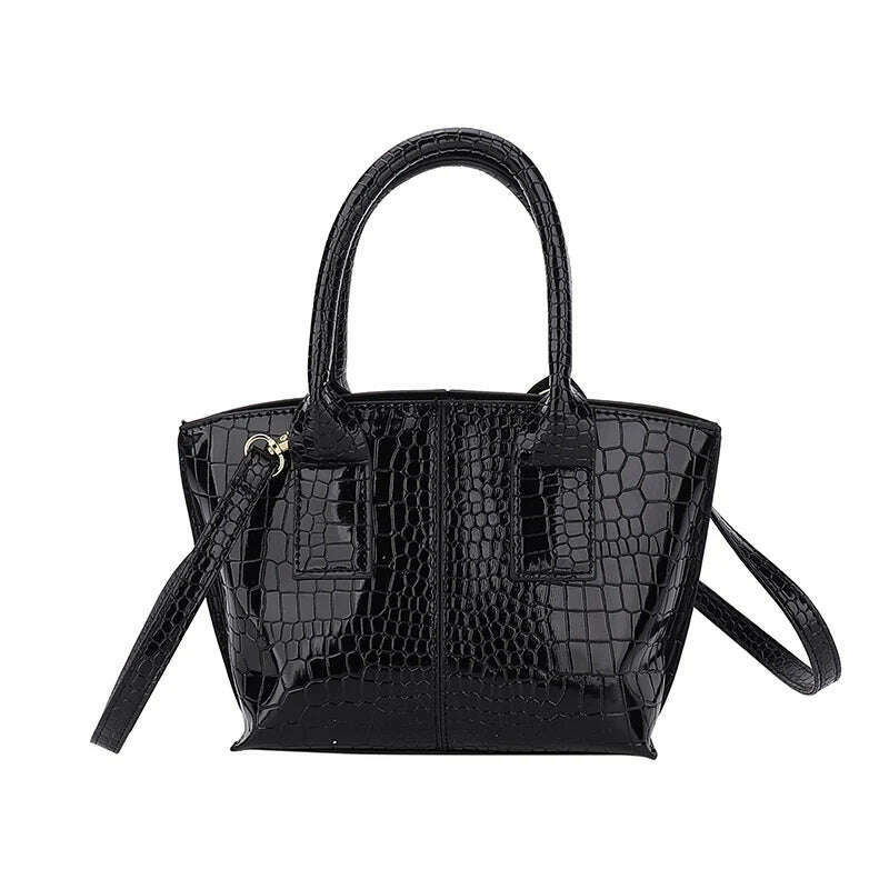 KIMLUD, Shoulder Crossbody Bags For Women 2023 Luxury Designer Handbags Crocodile Pattern Glace Leather Golden Hardware Ladies Mini Tote, black, KIMLUD Women's Clothes