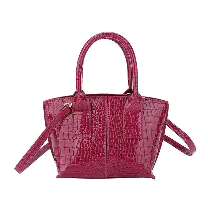 KIMLUD, Shoulder Crossbody Bags For Women 2023 Luxury Designer Handbags Crocodile Pattern Glace Leather Golden Hardware Ladies Mini Tote, Hot Pink, KIMLUD Women's Clothes