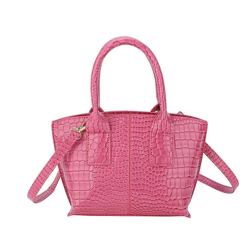 KIMLUD, Shoulder Crossbody Bags For Women 2023 Luxury Designer Handbags Crocodile Pattern Glace Leather Golden Hardware Ladies Mini Tote, Pink, KIMLUD Women's Clothes