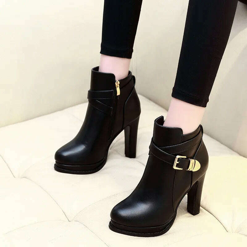 KIMLUD, Side Zipper Martin Boots Women Autumn Winter Shoes Fashion High Heels Platform Ankle Boots Ladies Casual Shoes Black, KIMLUD Womens Clothes