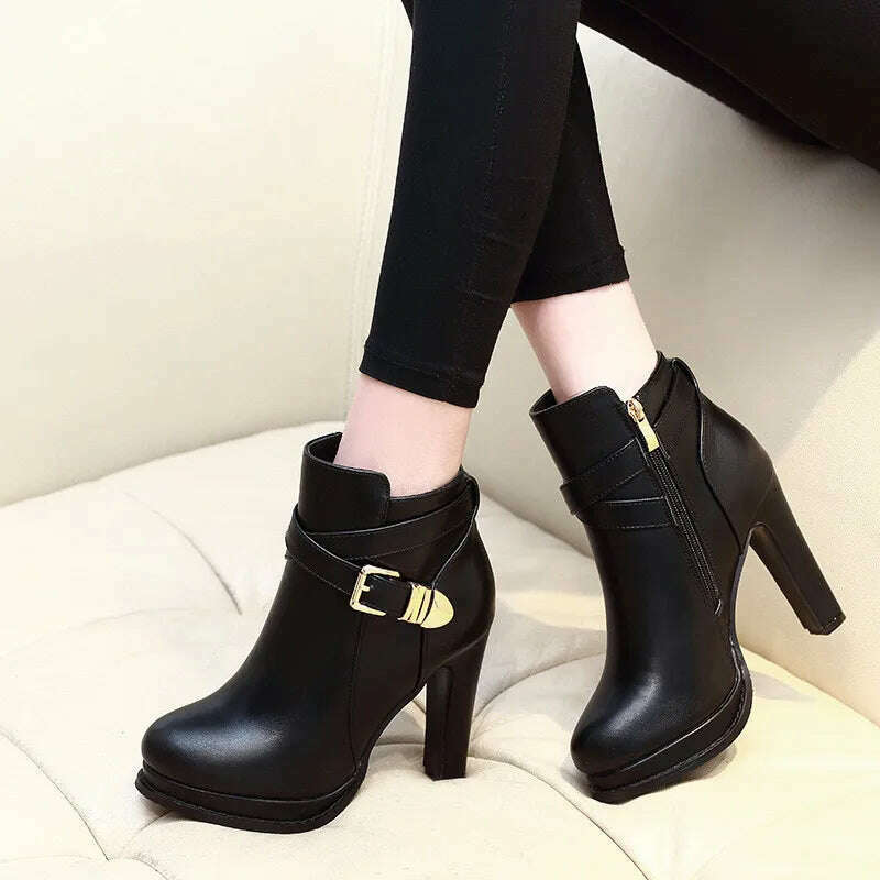 KIMLUD, Side Zipper Martin Boots Women Autumn Winter Shoes Fashion High Heels Platform Ankle Boots Ladies Casual Shoes Black, KIMLUD Womens Clothes