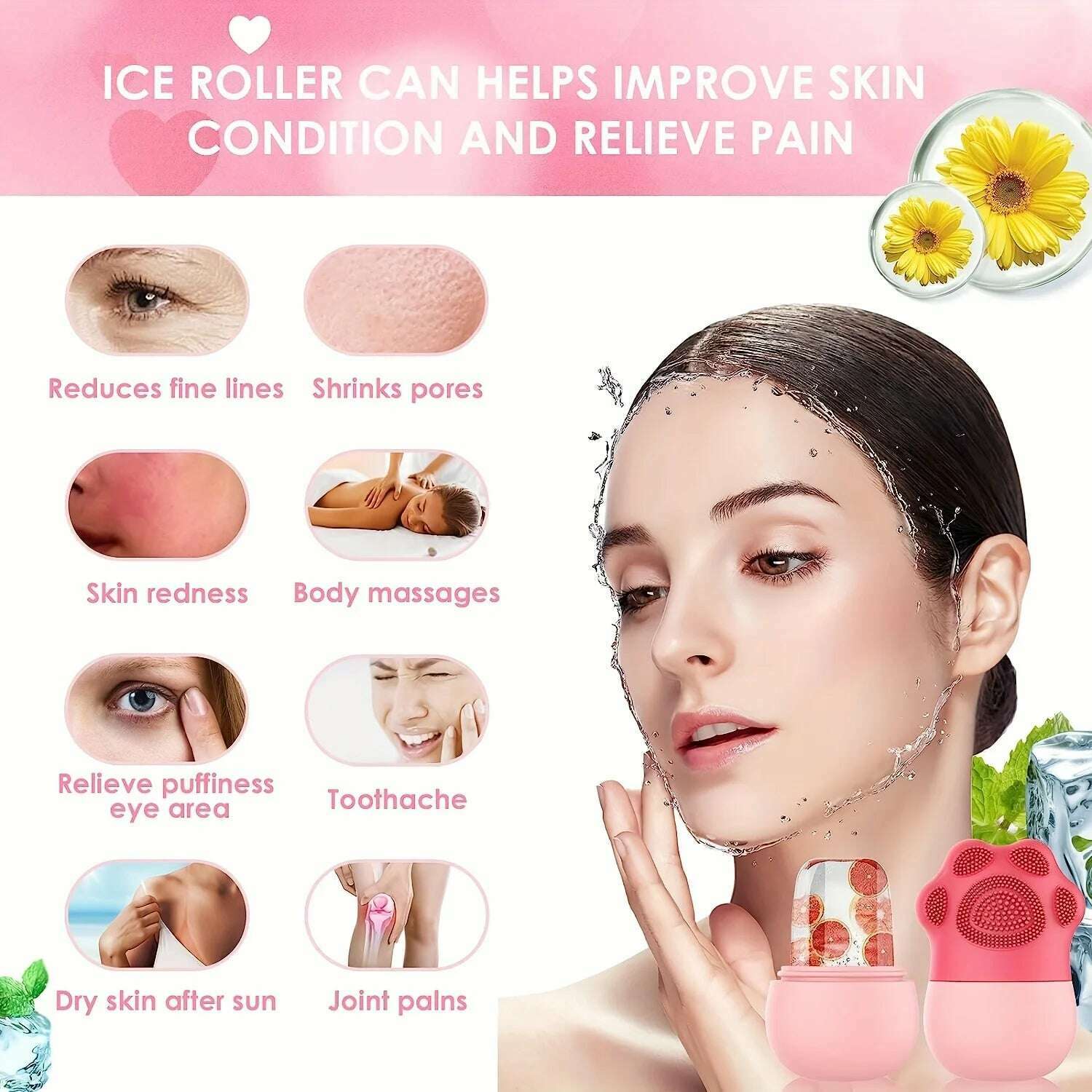 KIMLUD, Silicone Ice Roller for Face, Facial Ice Roller Skin Care Tool, Face Massage Reduce Eye Puffiness  Beauty Lovely Gift for Women, KIMLUD Women's Clothes