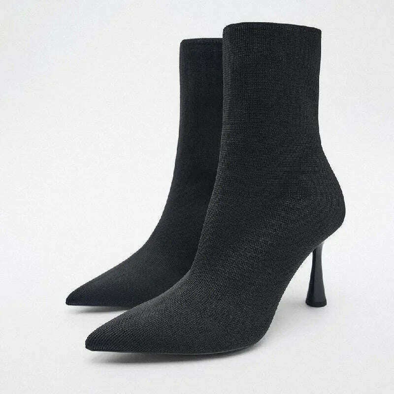 KIMLUD, Silk Upper Thin Heels Solid Color Slip-On Ankle Boots Fashion Super High Heels Pointed Toe Outdoor Soft Sole Women Short Boots, KIMLUD Womens Clothes