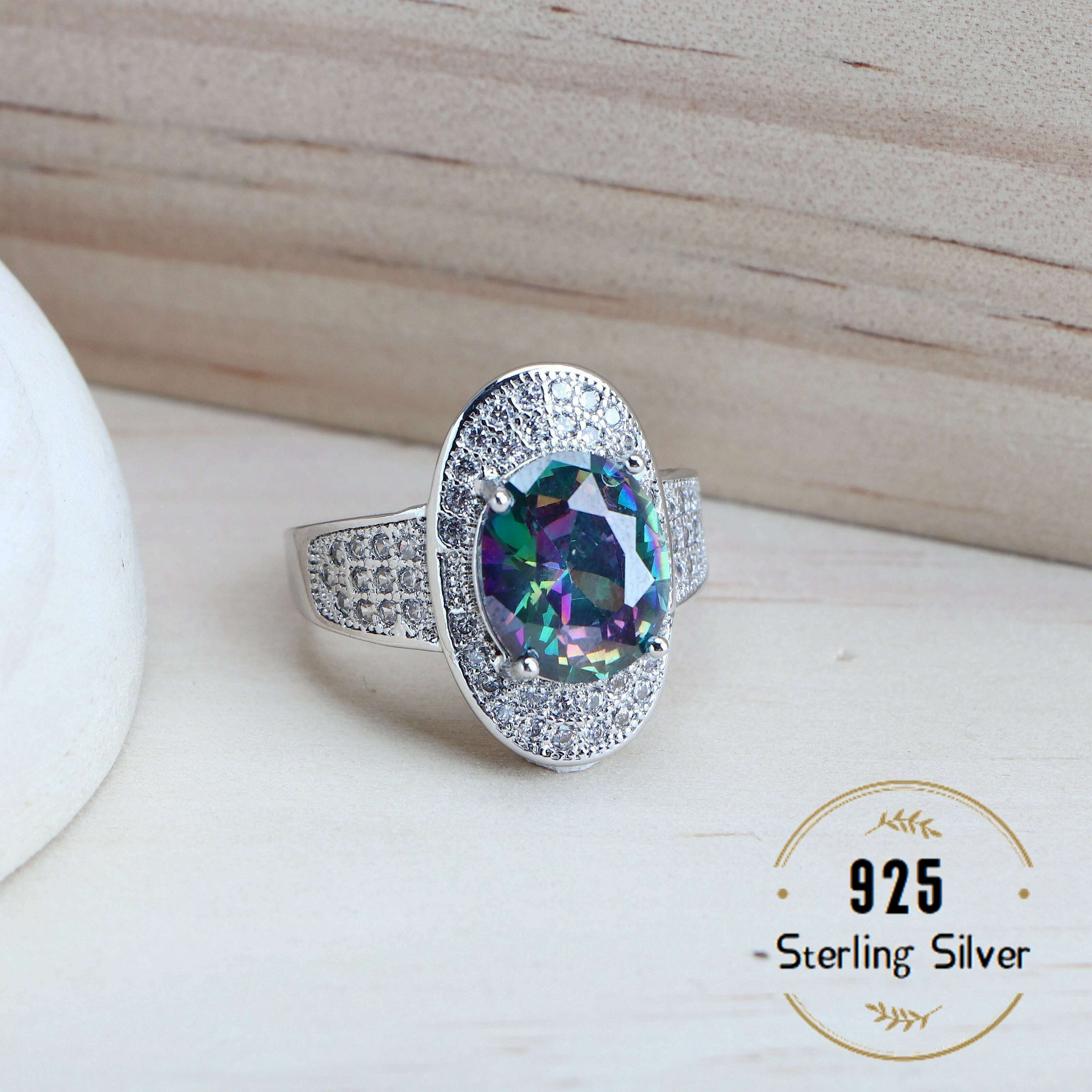 Silver 925 Women Bridal Jewelry Sets Rainbow Cubic Zirconia Costume Jewellery Wedding Earrings Rings Bracelets Pendant Necklace - KIMLUD