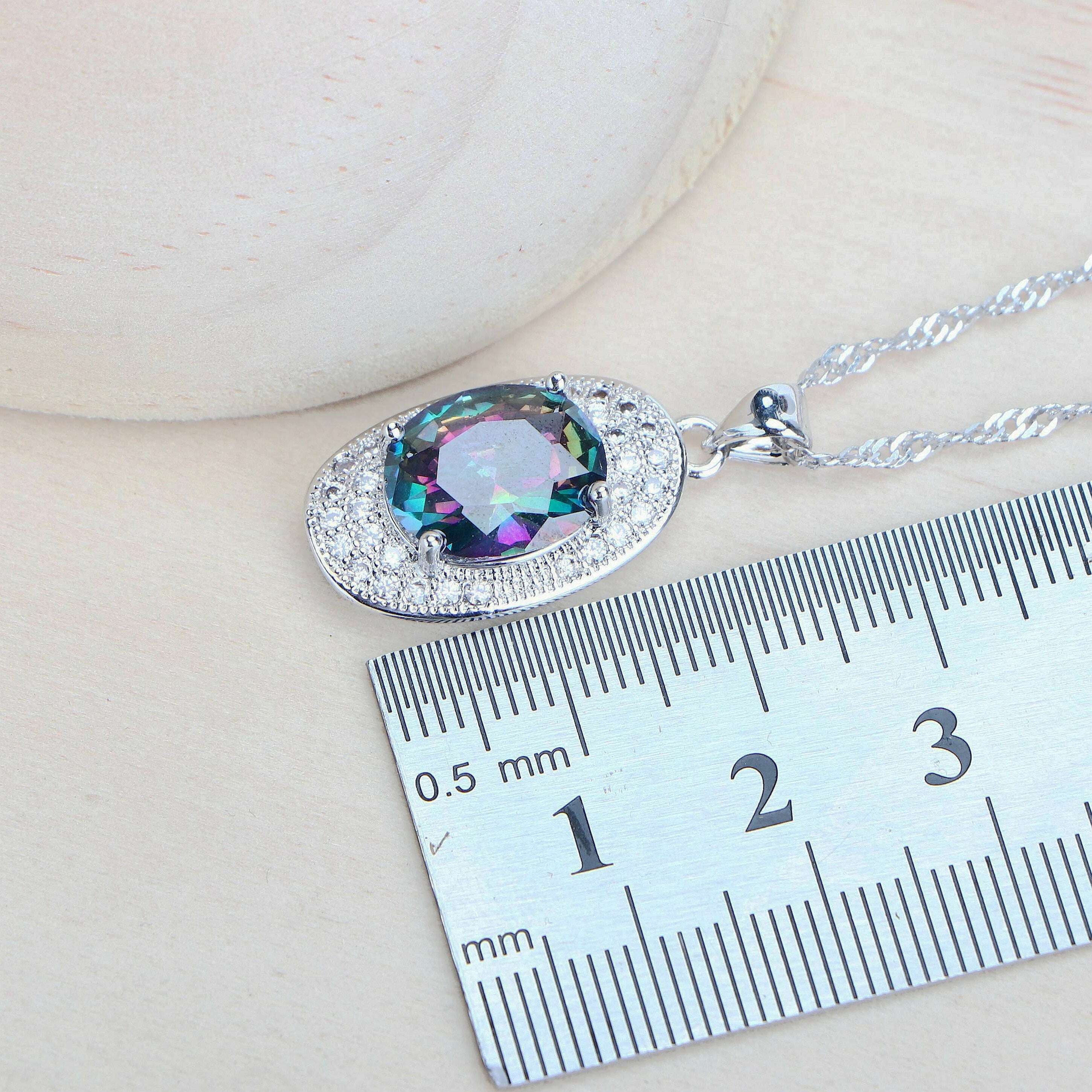 Silver 925 Women Bridal Jewelry Sets Rainbow Cubic Zirconia Costume Jewellery Wedding Earrings Rings Bracelets Pendant Necklace - KIMLUD