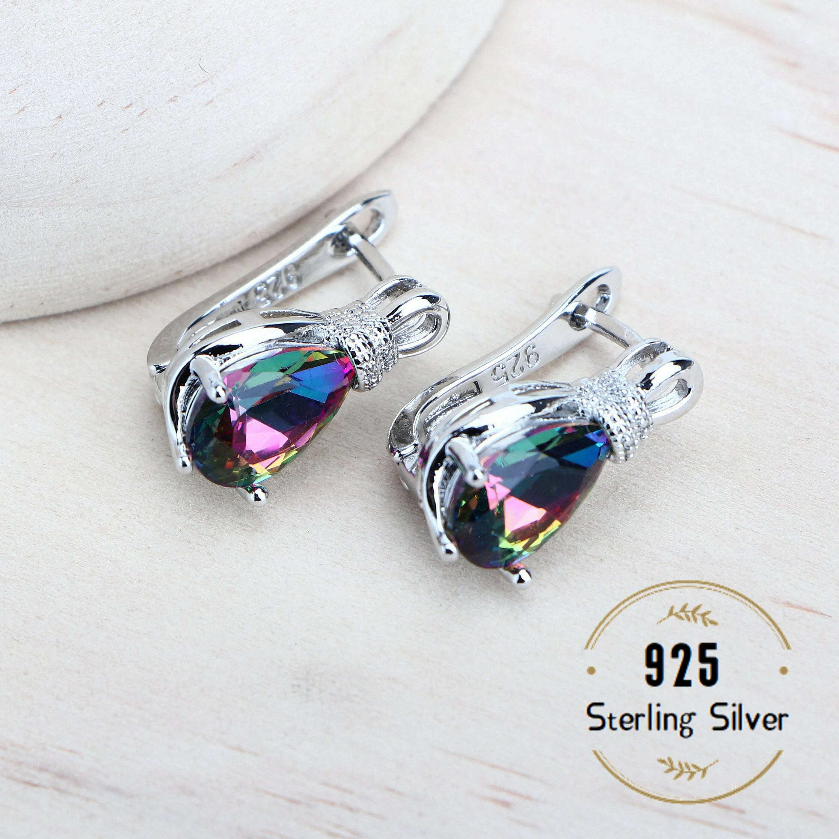 Silver 925 Women Bridal Jewelry Sets Wedding Costume Jewellery Rainbow Cubic Zirconia Earrings Rings Bracelets Pendant Necklace - KIMLUD