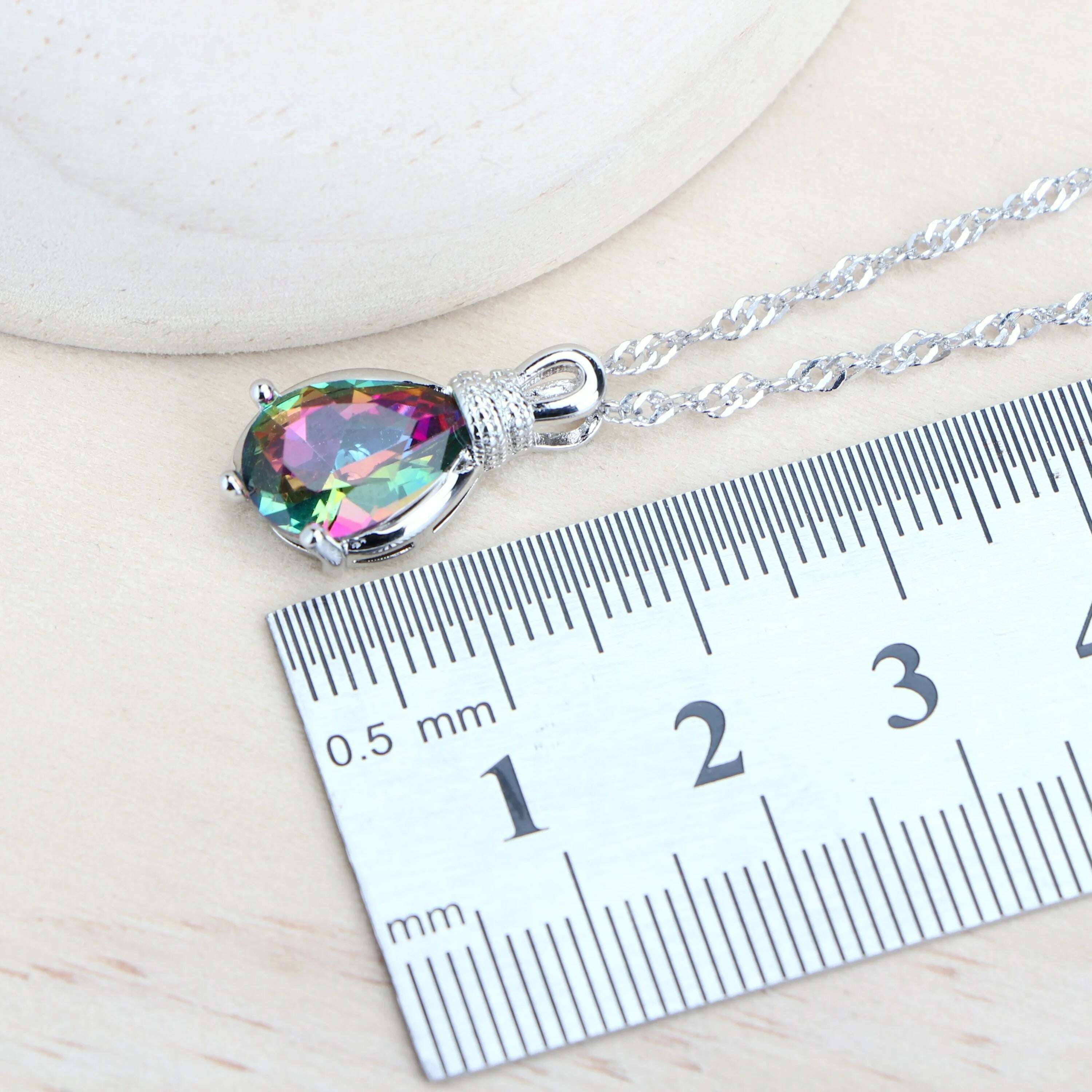 Silver 925 Women Bridal Jewelry Sets Wedding Costume Jewellery Rainbow Cubic Zirconia Earrings Rings Bracelets Pendant Necklace - KIMLUD