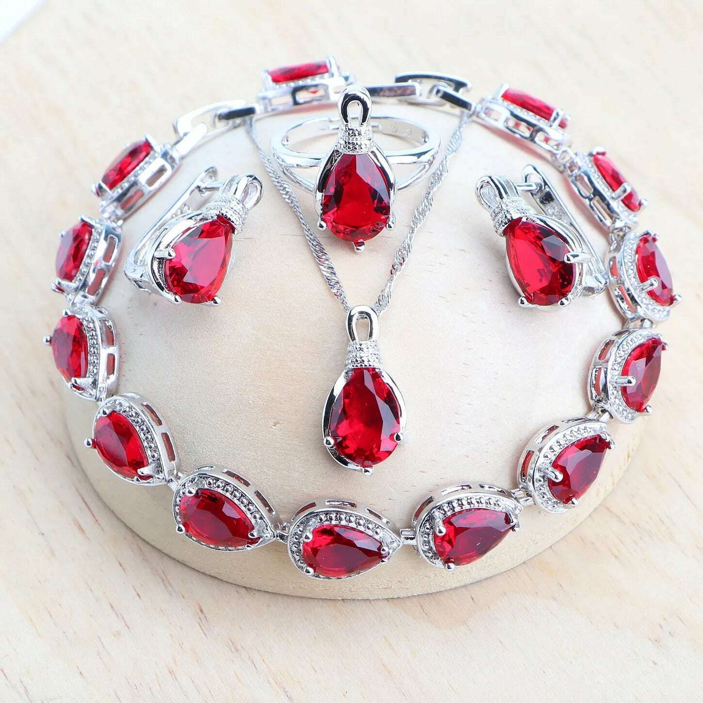 Silver 925 Women Bridal Jewelry Sets Wedding Costume Jewellery Rainbow Cubic Zirconia Earrings Rings Bracelets Pendant Necklace - KIMLUD
