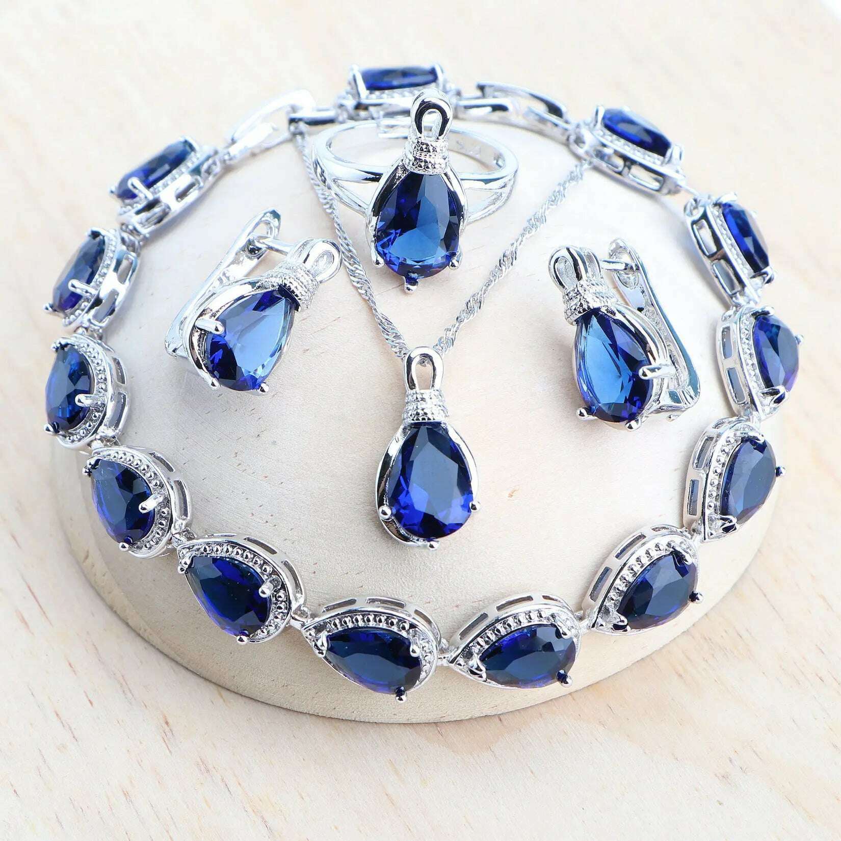 Silver 925 Women Bridal Jewelry Sets Wedding Costume Jewellery Rainbow Cubic Zirconia Earrings Rings Bracelets Pendant Necklace - KIMLUD