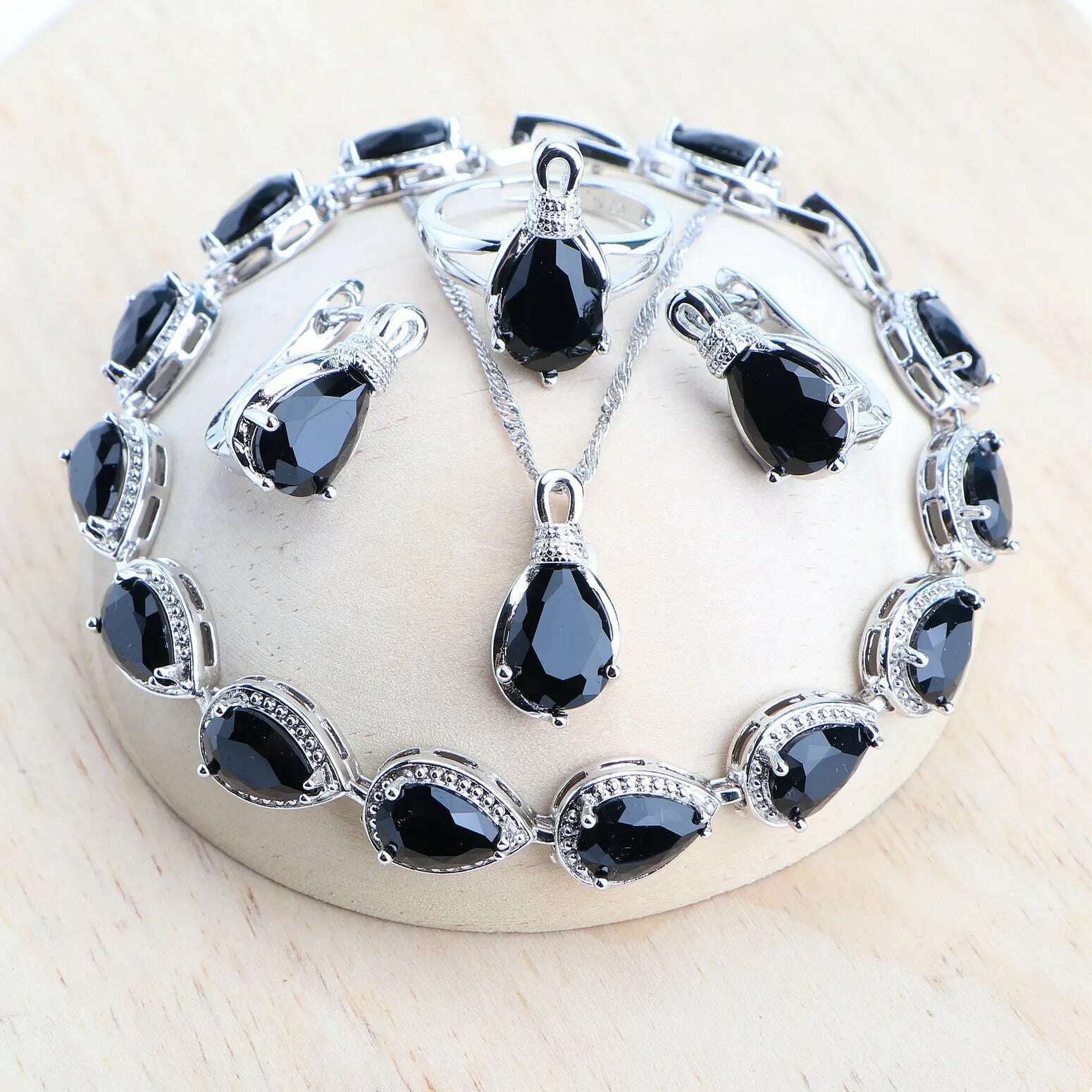 Silver 925 Women Bridal Jewelry Sets Wedding Costume Jewellery Rainbow Cubic Zirconia Earrings Rings Bracelets Pendant Necklace - KIMLUD