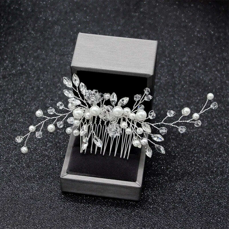 Silver Color Pearl Rhinestone Wedding Hair Combs Hair Accessories for Women Accessories Hair Ornaments Jewelry Bridal Headpiece - KIMLUD