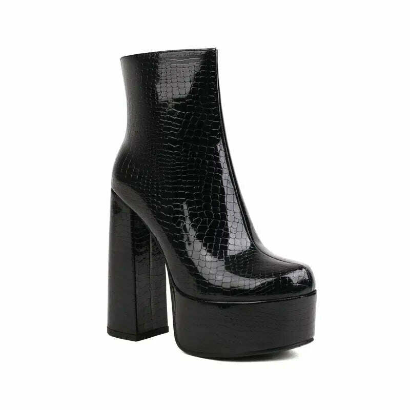 KIMLUD, Silver Glitter Bling Bling Green Platform Ankle Booties Western Sexy Block High Heels Womens Winter Wedding Bridal Chelsea Boots, A006-black / 3, KIMLUD Women's Clothes