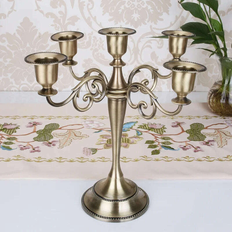 KIMLUD, Silver Gold Black Bronze Metal Candle Holder Retro 5 Arms Candle Holder Dinner Hotel Home Decor Romantic Retro Candlestick, KIMLUD Womens Clothes