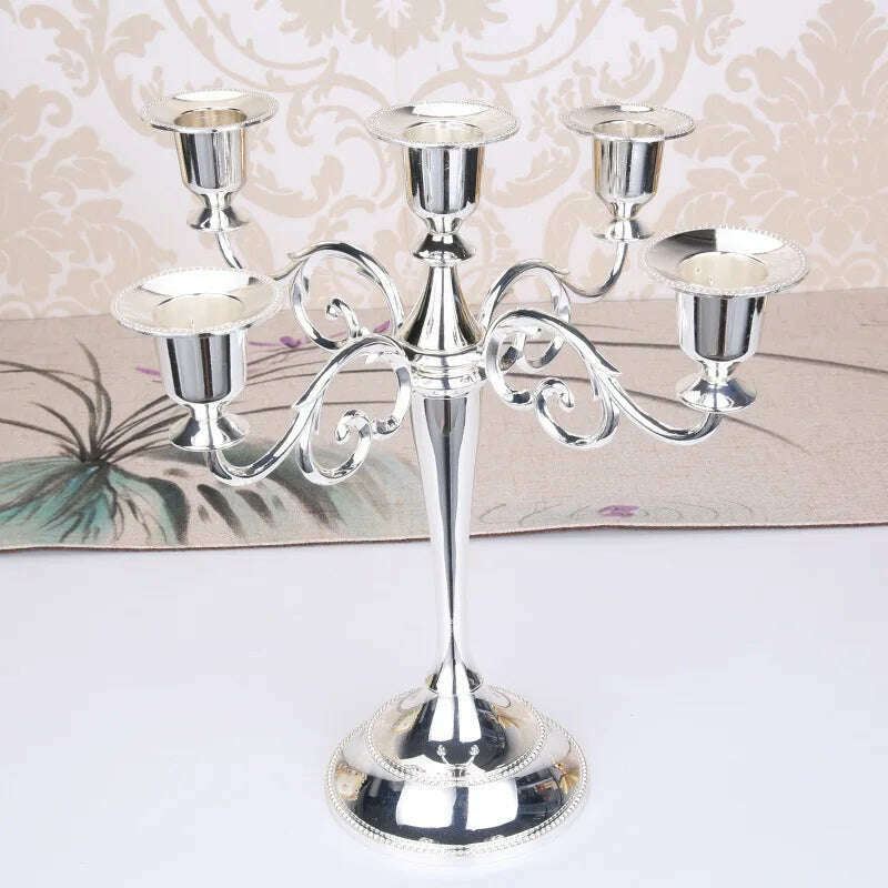 KIMLUD, Silver Gold Black Bronze Metal Candle Holder Retro 5 Arms Candle Holder Dinner Hotel Home Decor Romantic Retro Candlestick, KIMLUD Womens Clothes