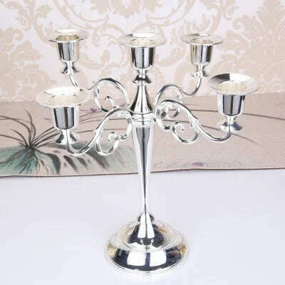 KIMLUD, Silver Gold Black Bronze Metal Candle Holder Retro 5 Arms Candle Holder Dinner Hotel Home Decor Romantic Retro Candlestick, Silver, KIMLUD APPAREL - Womens Clothes