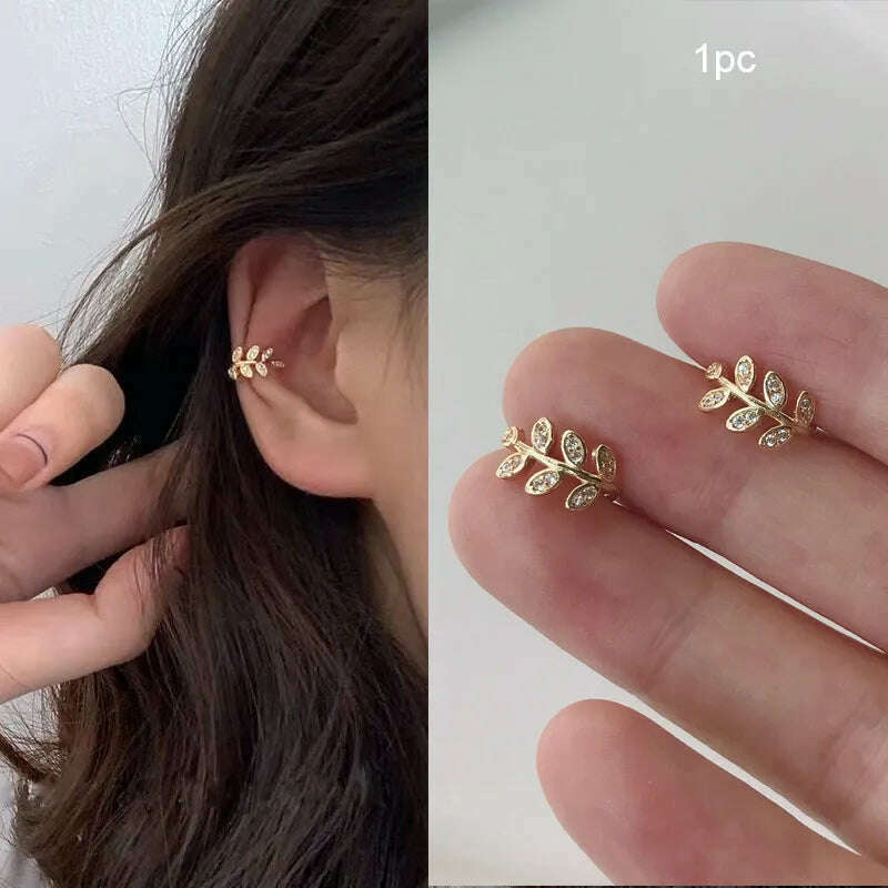KIMLUD, Silver Plated Metal Leaf Butterfly Clip Earrings for Women Ear Clips Without Piercing Sparkling Zircon Ear Cuff Fashion Jewelry, 66756, KIMLUD Women's Clothes