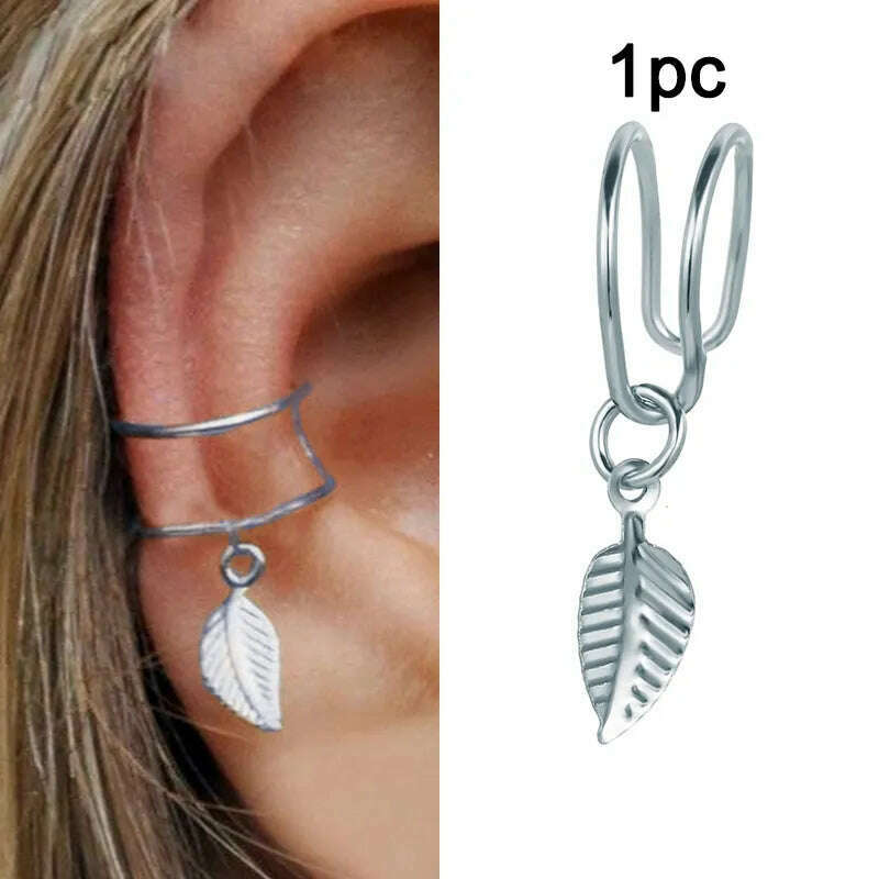 KIMLUD, Silver Plated Metal Leaf Butterfly Clip Earrings for Women Ear Clips Without Piercing Sparkling Zircon Ear Cuff Fashion Jewelry, 66794, KIMLUD Women's Clothes
