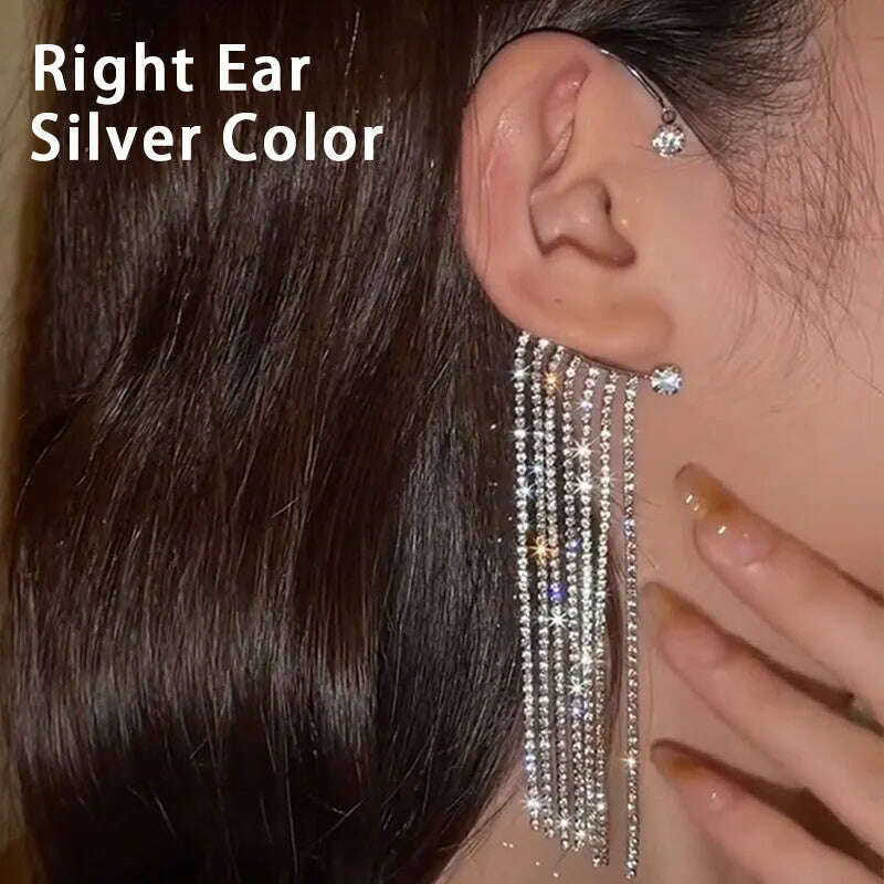 KIMLUD, Silver Plated Metal Leaf Butterfly Clip Earrings for Women Ear Clips Without Piercing Sparkling Zircon Ear Cuff Fashion Jewelry, Silver-Right ear 2, KIMLUD Women's Clothes