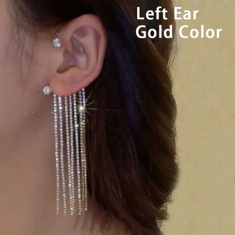KIMLUD, Silver Plated Metal Leaf Butterfly Clip Earrings for Women Ear Clips Without Piercing Sparkling Zircon Ear Cuff Fashion Jewelry, Gold-Left ear 2, KIMLUD Women's Clothes