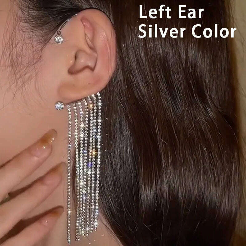 KIMLUD, Silver Plated Metal Leaf Butterfly Clip Earrings for Women Ear Clips Without Piercing Sparkling Zircon Ear Cuff Fashion Jewelry, Silver-Left ear 2, KIMLUD Women's Clothes