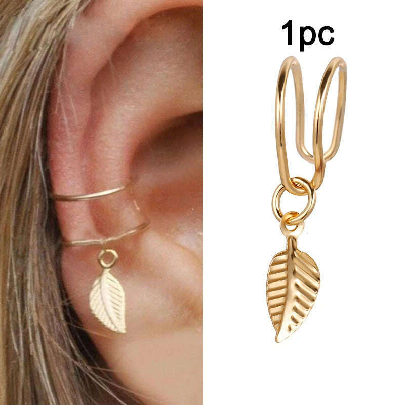 KIMLUD, Silver Plated Metal Leaf Butterfly Clip Earrings for Women Ear Clips Without Piercing Sparkling Zircon Ear Cuff Fashion Jewelry, 66793, KIMLUD Women's Clothes