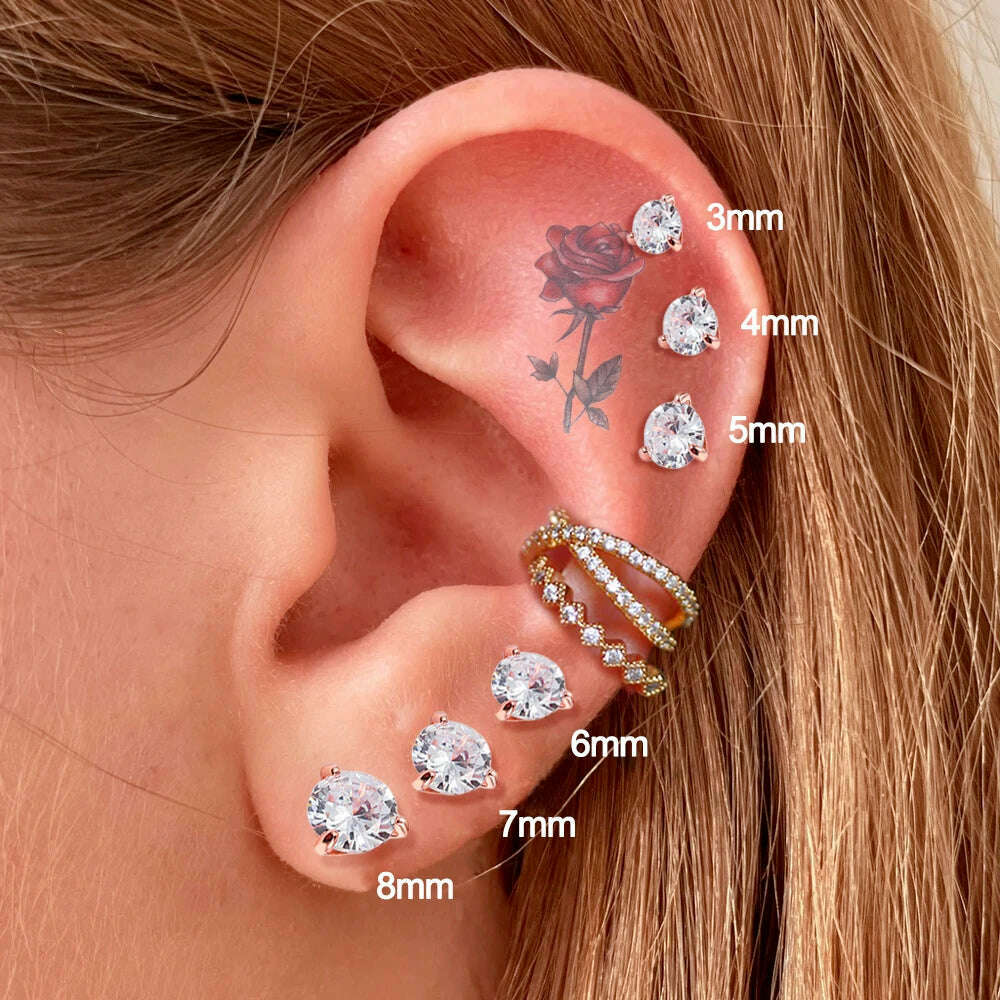 Simple 0.7 Carat Cubic Zirconia Stud Earrings Rose Gold Color Silver Color Fashion AAA+ CZ Stone Jewelry For Women brincos E435 - KIMLUD