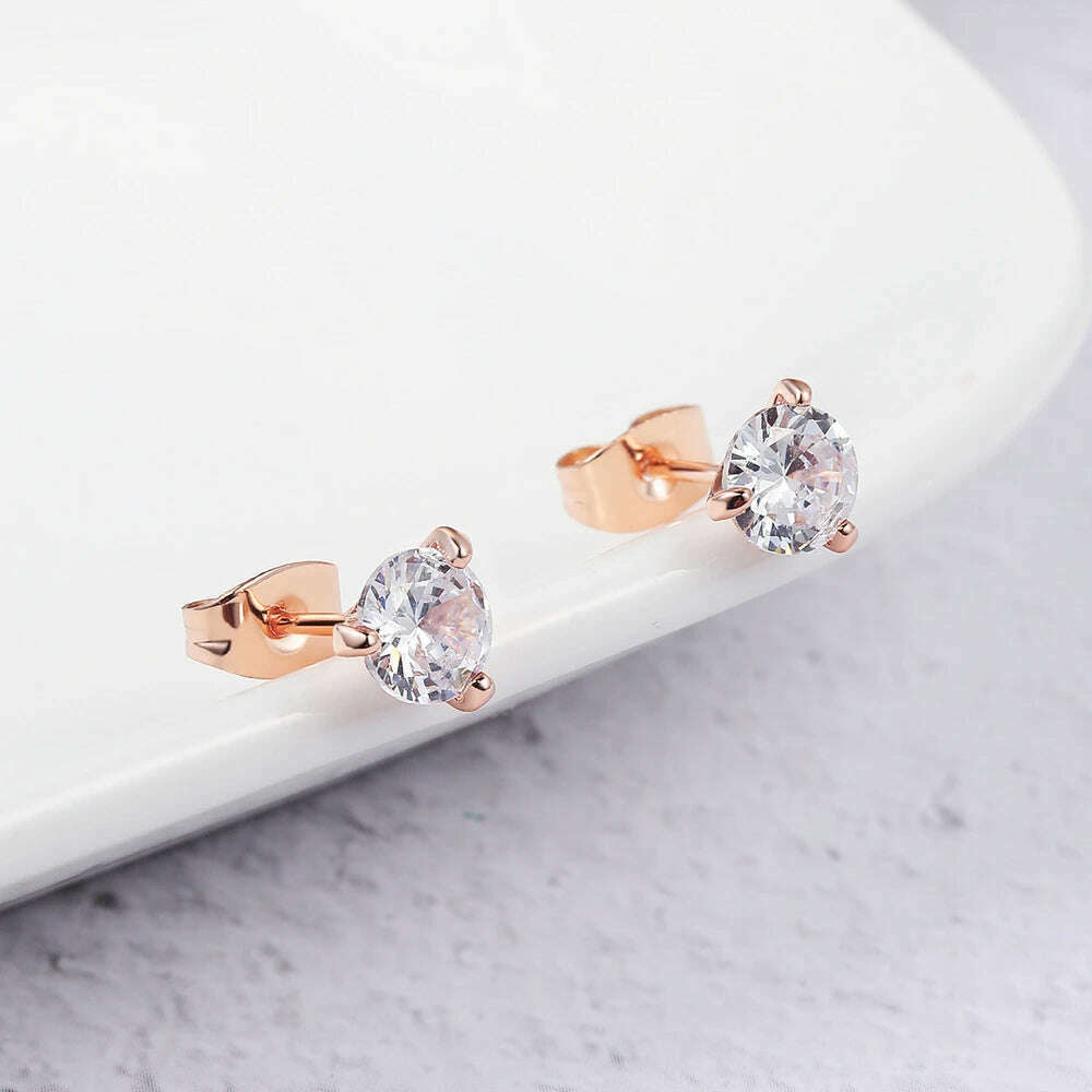 Simple 0.7 Carat Cubic Zirconia Stud Earrings Rose Gold Color Silver Color Fashion AAA+ CZ Stone Jewelry For Women brincos E435 - KIMLUD