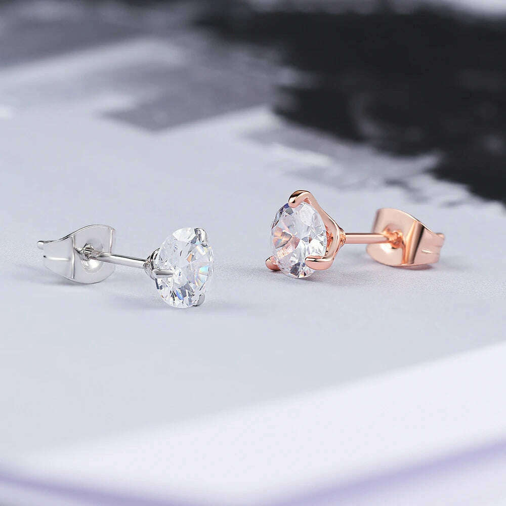 Simple 0.7 Carat Cubic Zirconia Stud Earrings Rose Gold Color Silver Color Fashion AAA+ CZ Stone Jewelry For Women brincos E435 - KIMLUD