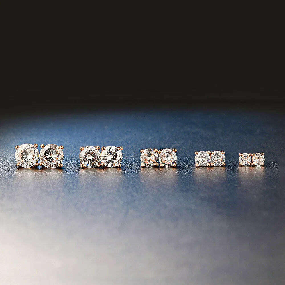 Simple 0.7 Carat Cubic Zirconia Stud Earrings Rose Gold Color Silver Color Fashion AAA+ CZ Stone Jewelry For Women brincos E435 - KIMLUD