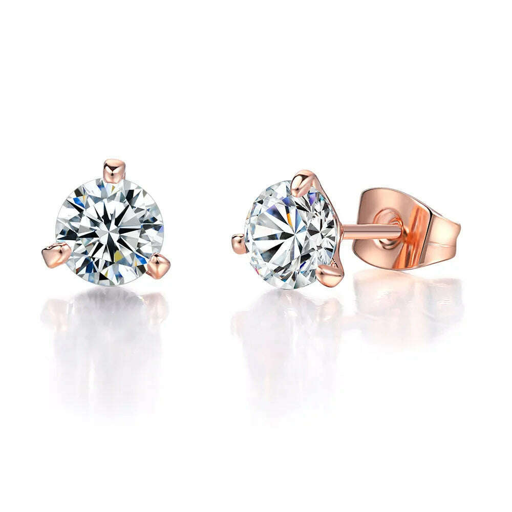Simple 0.7 Carat Cubic Zirconia Stud Earrings Rose Gold Color Silver Color Fashion AAA+ CZ Stone Jewelry For Women brincos E435 - KIMLUD