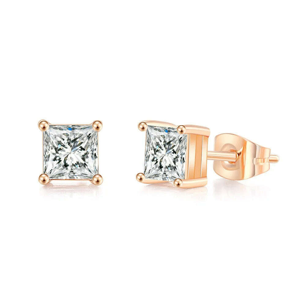Simple 0.7 Carat Cubic Zirconia Stud Earrings Rose Gold Color Silver Color Fashion AAA+ CZ Stone Jewelry For Women brincos E435 - KIMLUD