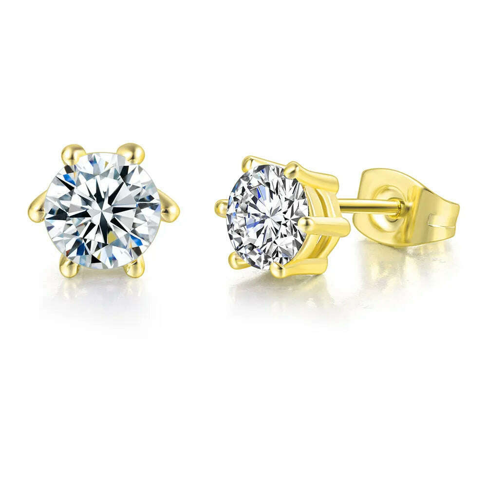 Simple 0.7 Carat Cubic Zirconia Stud Earrings Rose Gold Color Silver Color Fashion AAA+ CZ Stone Jewelry For Women brincos E435 - KIMLUD