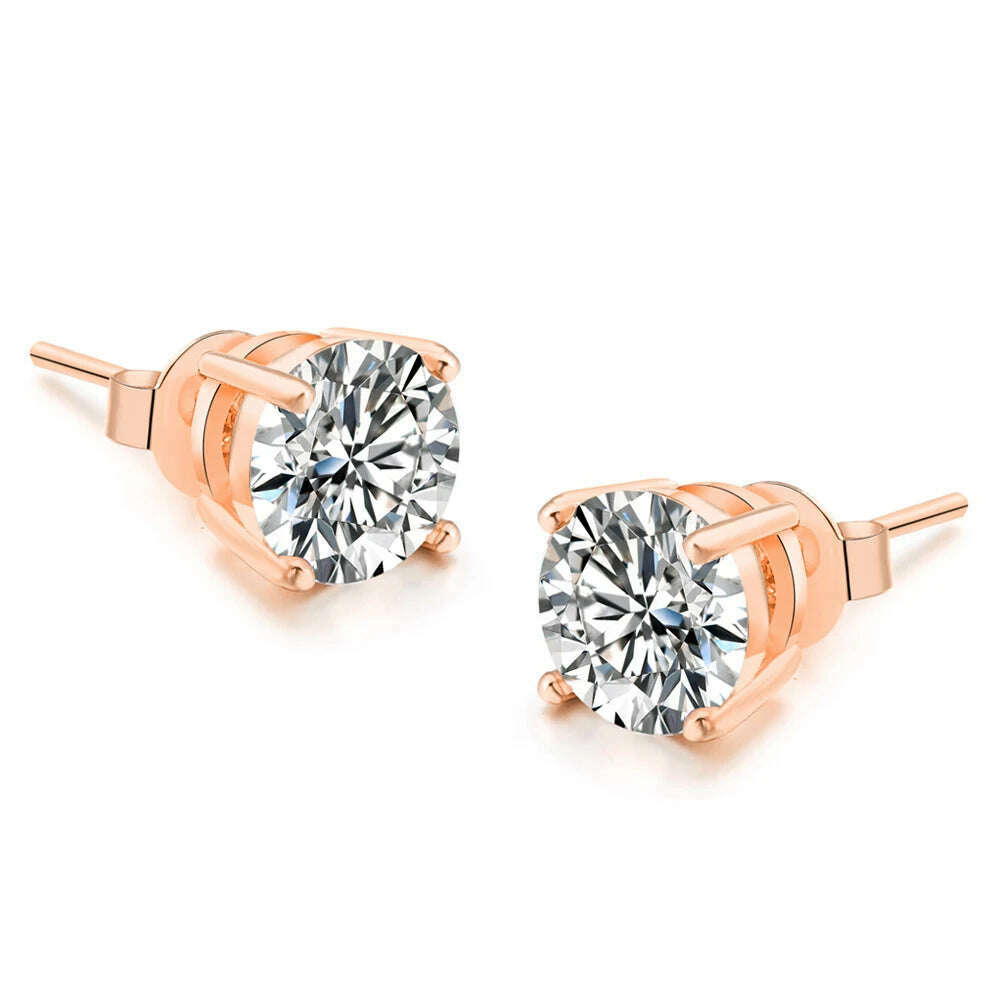 Simple 0.7 Carat Cubic Zirconia Stud Earrings Rose Gold Color Silver Color Fashion AAA+ CZ Stone Jewelry For Women brincos E435 - KIMLUD