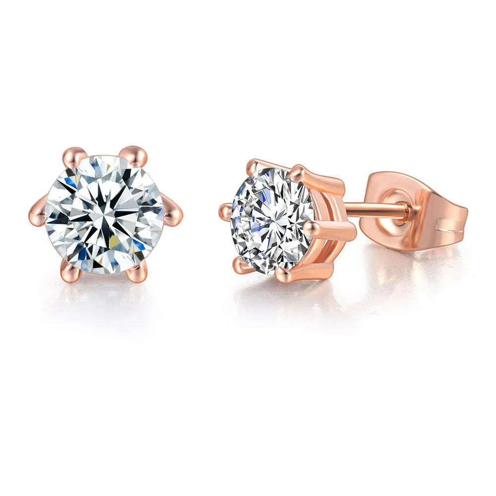 Simple 0.7 Carat Cubic Zirconia Stud Earrings Rose Gold Color Silver Color Fashion AAA+ CZ Stone Jewelry For Women brincos E435 - KIMLUD