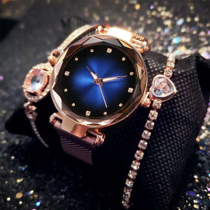 KIMLUD, Simple Ladies Watch Set Magnetic Mesh Band Crystal Fashion Watches Women Gifts Hot Sales Wristwatches reloj mujer montre femme, blue set, KIMLUD Women's Clothes