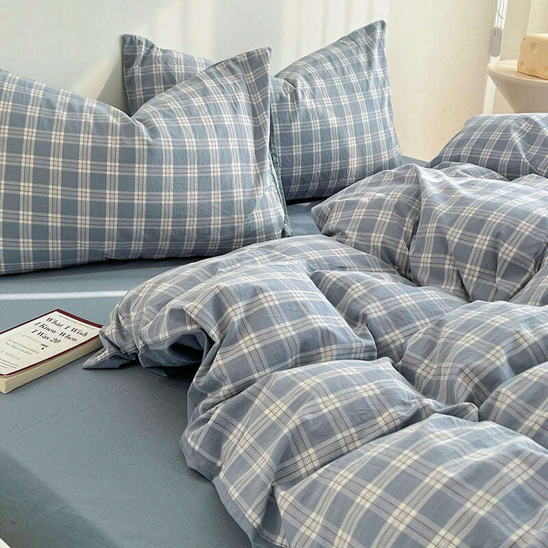 Simple Pink Stripe Bedding Set Washed Cotton Bed Flat Sheet Pillowcase Full Queen Bed Linen Adult Kids Duvet Cover Set No Filler - KIMLUD