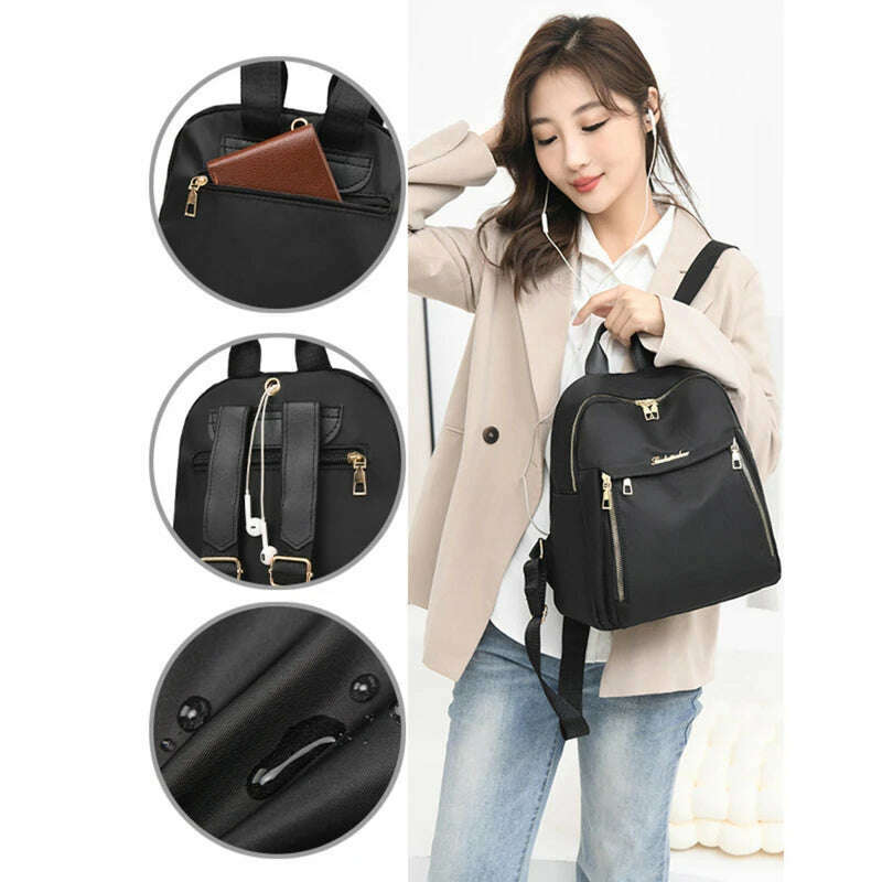 KIMLUD, Simple Pu Black Large Capacity Backpacks Women Travel Bag Solid Harajuku Student Schoolbag Backpack Unisex Bags High Street, KIMLUD Womens Clothes